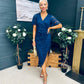 Natasha Angel Sleeve Midi Dress In Navy Lace