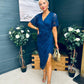 Natasha Angel Sleeve Midi Dress In Navy Lace