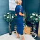 Natasha Angel Sleeve Midi Dress In Navy Lace