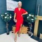 Natasha Angel Sleeve Midi Dress In Red Lace