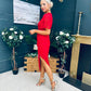 Natasha Angel Sleeve Midi Dress In Red Lace