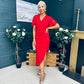 Natasha Angel Sleeve Midi Dress In Red Lace