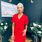 Natasha Angel Sleeve Midi Dress In Red Lace