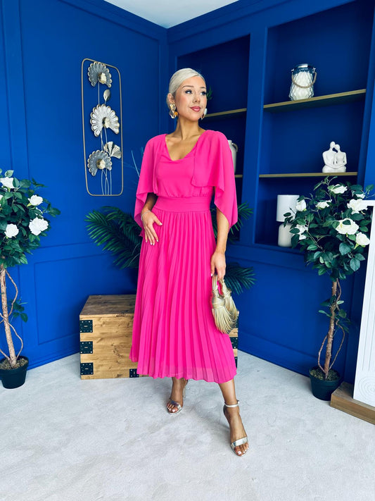 Jennifer Cape Detail Occasion Dress Fuchsia