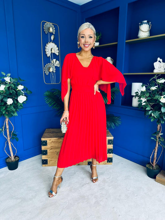 Jennifer Cape Detail Occasion Dress Red