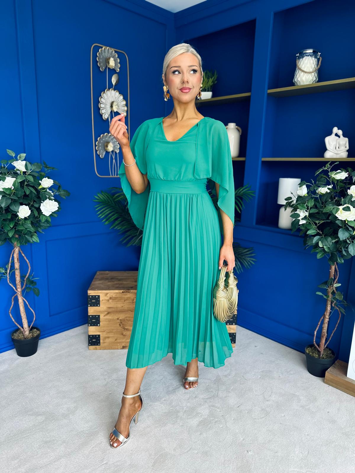 Jennifer Cape Detail Occasion Dress Green