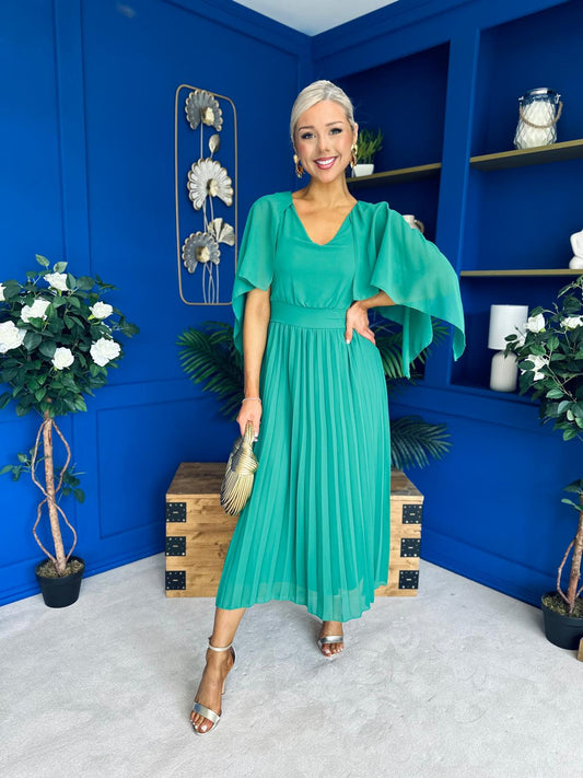 Jennifer Cape Detail Occasion Dress Green
