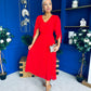 Jennifer Cape Detail Occasion Dress Red