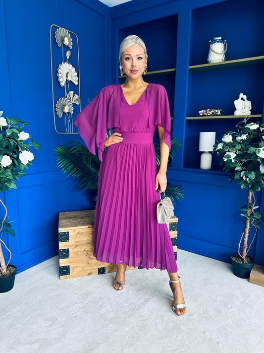 Jennifer Cape Detail Occasion Dress Berry