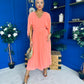 Jennifer Cape Detail Occasion Dress Peach