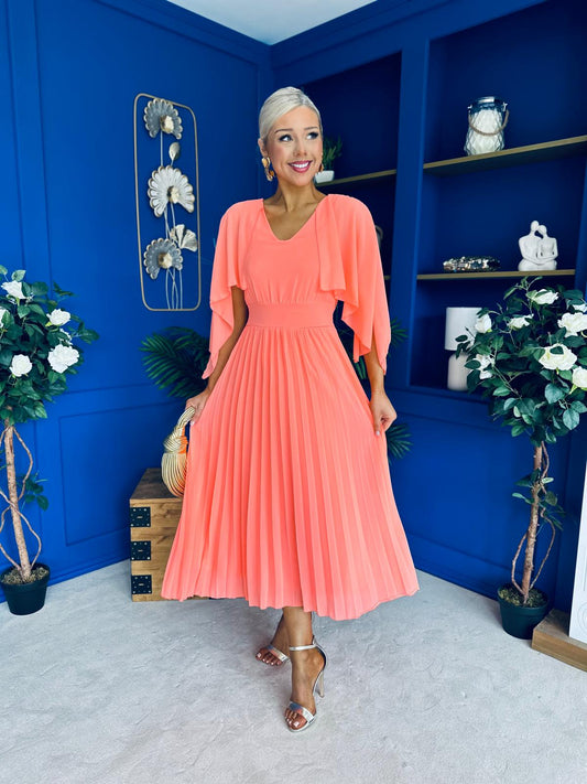 Jennifer Cape Detail Occasion Dress Peach