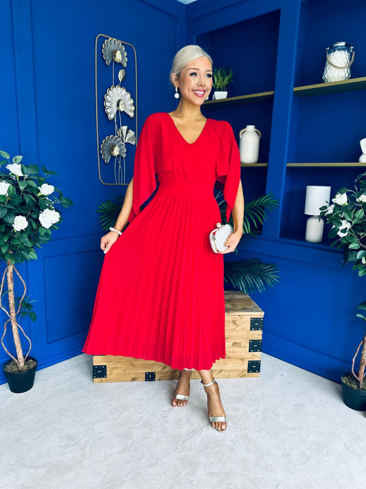 Jennifer Cape Detail Occasion Dress Strawberry