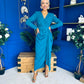 Bria Gathered Detail Midi Dress Teal
