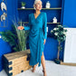 Bria Gathered Detail Midi Dress Teal