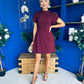 Ami Tulip Sleeve High Neck Mini Dress Wine