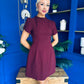 Ami Tulip Sleeve High Neck Mini Dress Wine