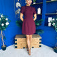 Ami Tulip Sleeve High Neck Mini Dress Wine