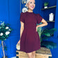 Ami Tulip Sleeve High Neck Mini Dress Wine