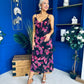 Ainsley Frill Detail Diamond Butterfly Print Midi Dress Black