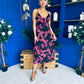 Ainsley Frill Detail Diamond Butterfly Print Midi Dress Black