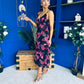Ainsley Frill Detail Diamond Butterfly Print Midi Dress Black
