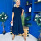 Minta Bow Detail Short Sleeve Midi Dress Navy
