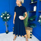 Minta Bow Detail Short Sleeve Midi Dress Navy