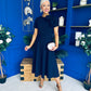 Minta Bow Detail Short Sleeve Midi Dress Navy