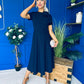 Minta Bow Detail Short Sleeve Midi Dress Navy