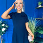 Minta Bow Detail Short Sleeve Midi Dress Navy