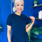 Minta Bow Detail Short Sleeve Midi Dress Navy