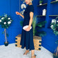 Minta Bow Detail Short Sleeve Midi Dress Navy