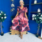 Dora Puff Sleeve Midi Wine Floral