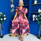 Dora Puff Sleeve Midi Wine Floral