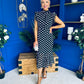 Hannah Frill Sleeve Button Front Midi Dress Black Polka