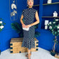 Hannah Frill Sleeve Button Front Midi Dress Black Polka