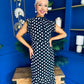 Hannah Frill Sleeve Button Front Midi Dress Black Polka