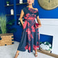 Breffy Asymmetric Neckline Skater Midi Black Floral