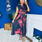 Breffy Asymmetric Neckline Skater Midi Black Floral