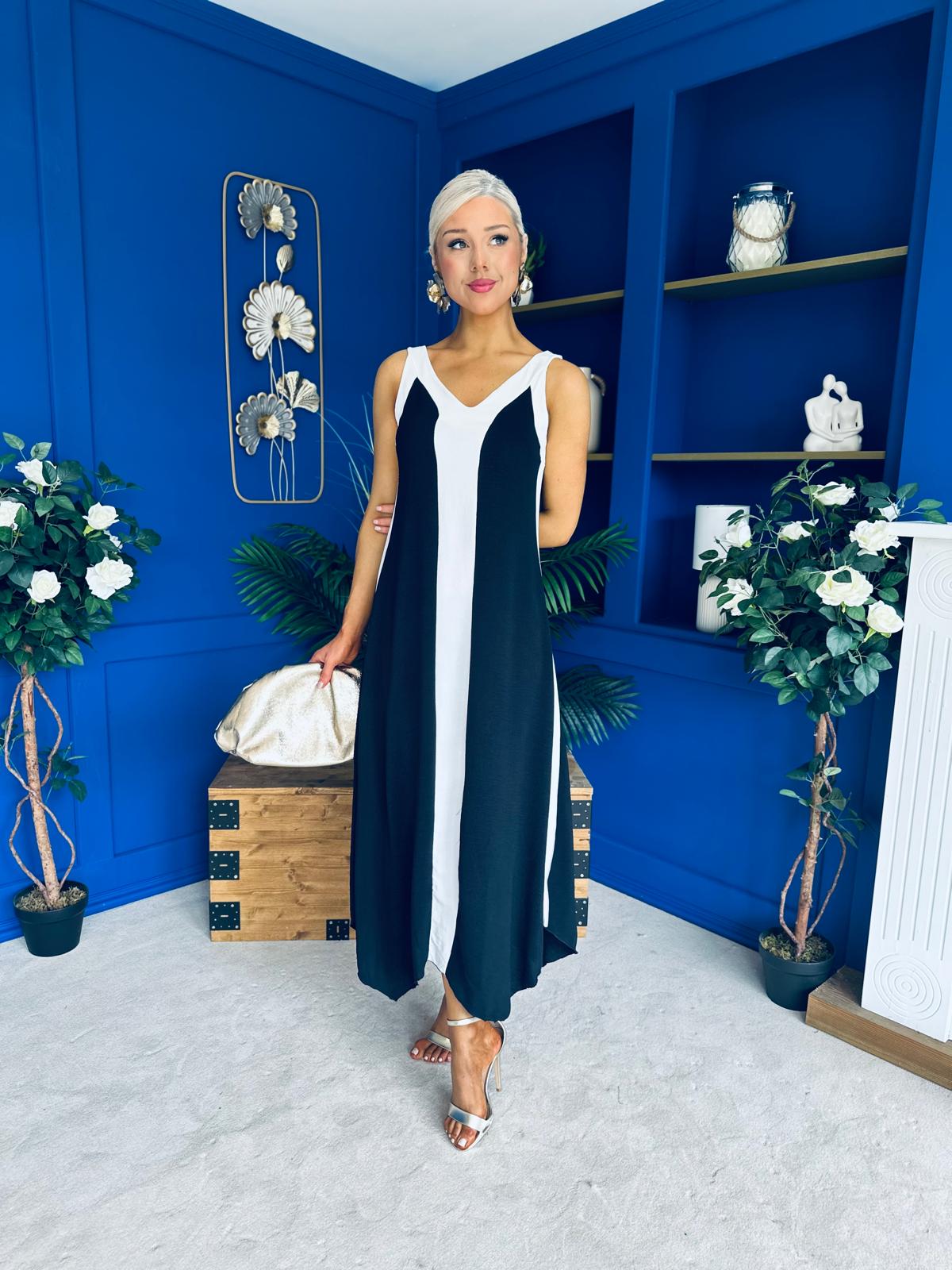 Jules 2 Tone Midi Dress Black
