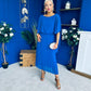Blaithin Cape Detail Occasion Dress Cobalt