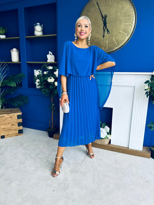 Blaithin Cape Detail Occasion Dress Cobalt