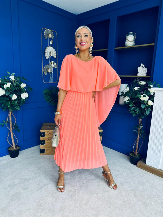 Blaithin Cape Detail Occasion Dress Peach