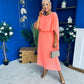 Blaithin Cape Detail Occasion Dress Peach
