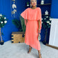 Blaithin Cape Detail Occasion Dress Peach