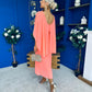 Blaithin Cape Detail Occasion Dress Peach