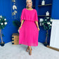 Blaithin Cape Detail Occasion Dress Fuchsia