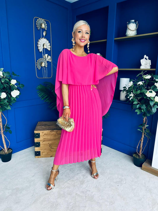 Blaithin Cape Detail Occasion Dress Fuchsia