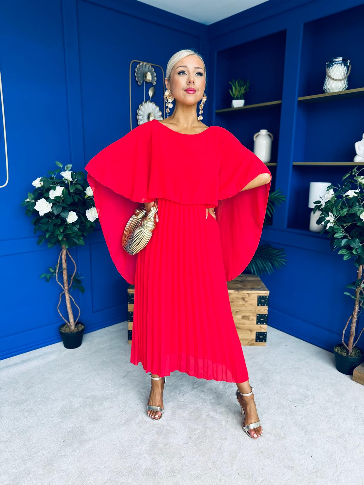 Blaithin Cape Detail Occasion Dress Red