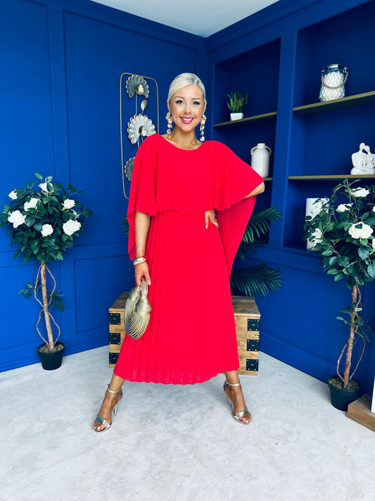 Blaithin Cape Detail Occasion Dress Red